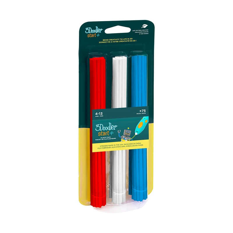 Набір стрижнів для 3D-ручки 3Doodler Start - МІКС (75 шт: червоний, білий, синій)