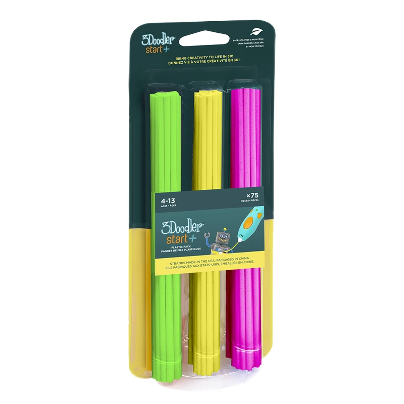 Набір стрижнів для 3D-ручки 3Doodler Start – МІКС (75 шт: зелений, жовтий, рожевий) — 3Doodler