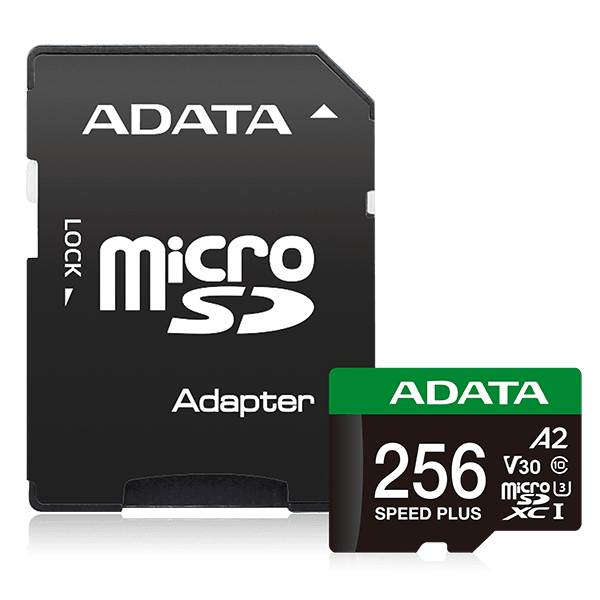 Карта пам'яті microSDXC (UHS-1 U3) A-DATA SPEED PLUS 256Gb Class 10 V30 A2 (R-180Mb/s W160Mb/s) (adapter SD) — A-DATA