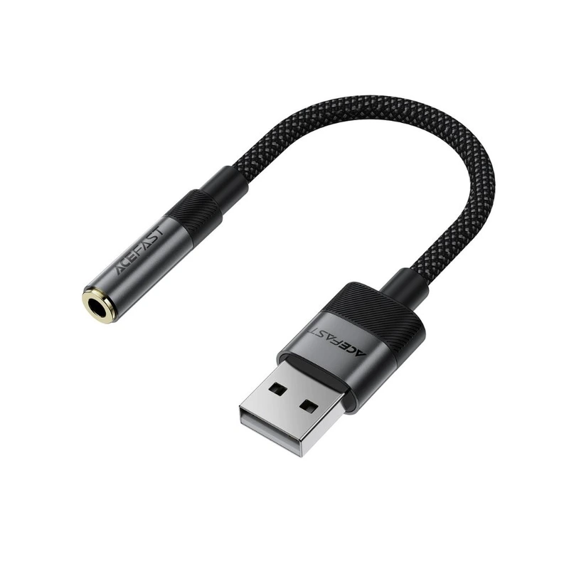 Аудіокабель ACEFAST J13 USB-A to 3.5mm female, nylon braid, 0.15m, Black