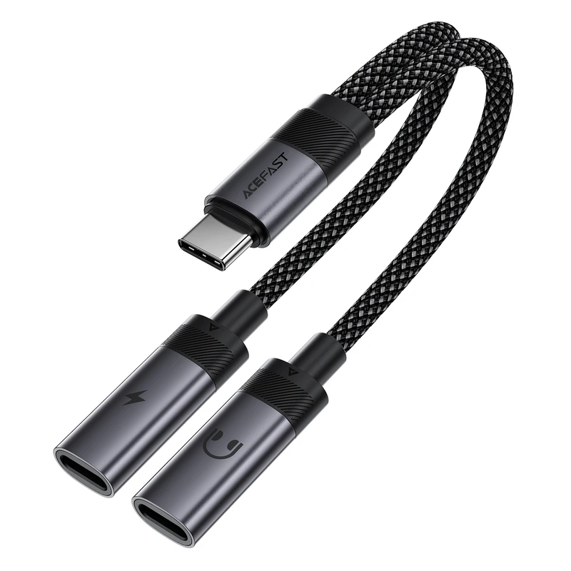 Аудіокабель ACEFAST J14 USB-C 2-in-1 charging audio adapter Black — ACEFAST