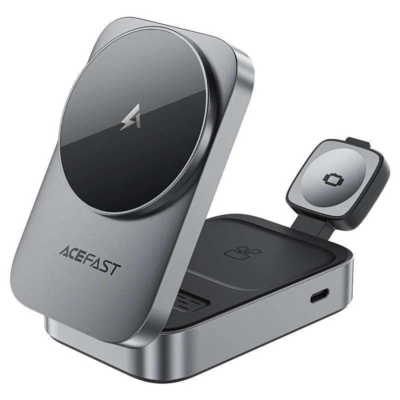 Бездротовий зарядний пристрій ACEFAST E22 Desktop 3-in-1 Wireless Charging holder Metal Gray — ACEFAST