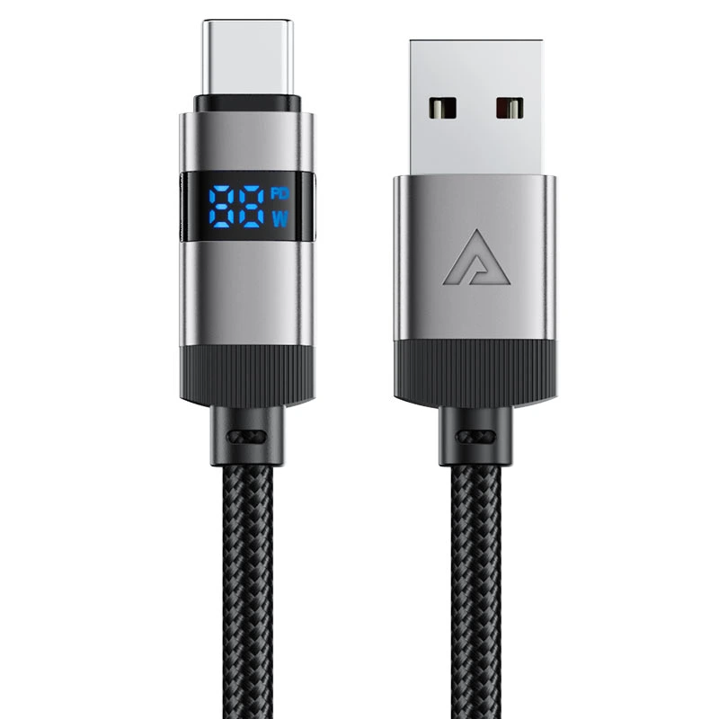 Кабель ACEFAST C15-04 USB-A to USB-C zinc alloy digital display braided charging data cable Black