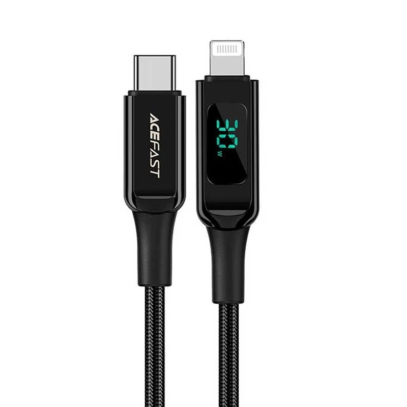 Кабель ACEFAST C6-01 Type-C to iP, 3A, 30W, 1.2m, nylon, zinc connectors, Black