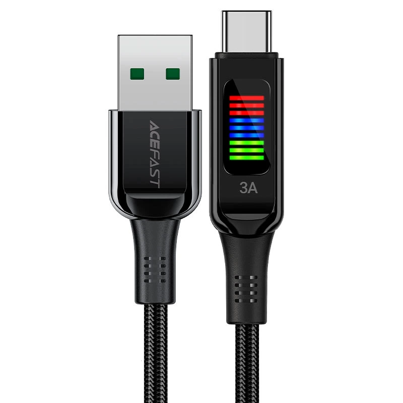 Кабель ACEFAST C7-04 USB to Type-C 3A, 1.2m, nylon, zinc connectors, LED, Black — ACEFAST