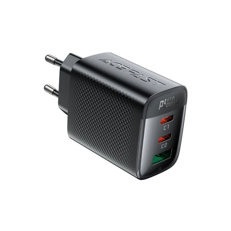 Мережевий зарядний пристрій ACEFAST A108 PD67W GaN (2*USB-C+USB-A) charger Black — ACEFAST