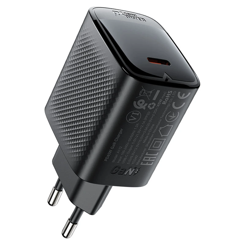 Мережевий зарядний пристрій ACEFAST A112 PD45W GaN single USB-C charger (EU) Black