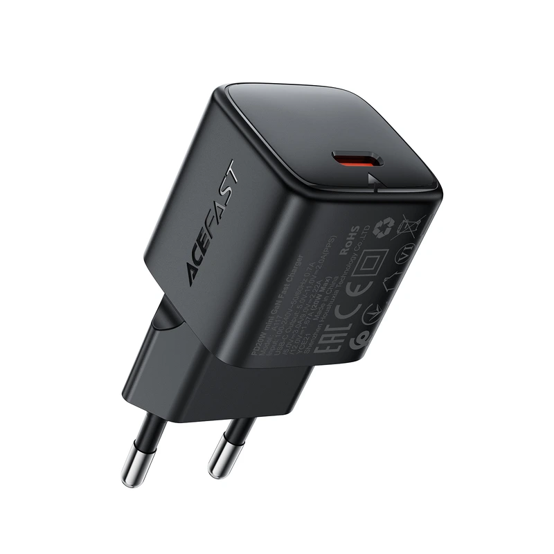 Мережевий зарядний пристрій ACEFAST A117 PD20W mini GaN USB-C fast charger Black