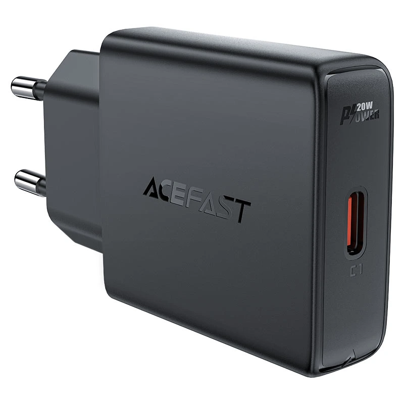 Мережевий зарядний пристрій ACEFAST A65 PD20W GaN single USB-C ultra-thin charger Black — ACEFAST