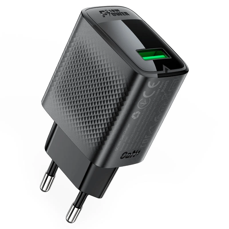 Мережевий зарядний пристрій ACEFAST A90 QC18W GaN single USB-A charger (EU) Black