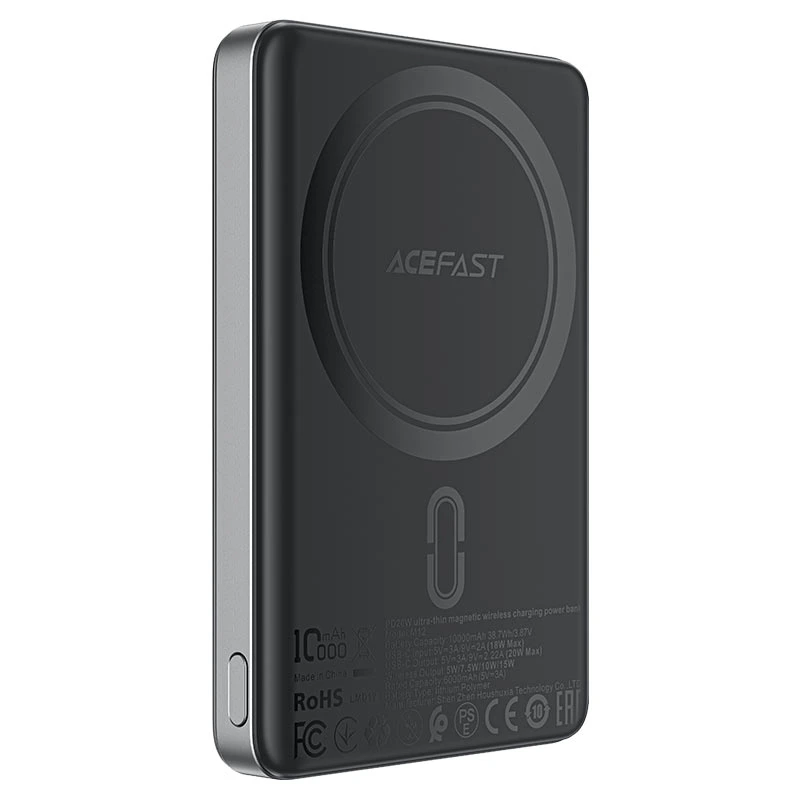 Зовнішній акумулятор ACEFAST M12 PD20W ultra-thin magnetic wireless charging power bank 10000mAh, Black