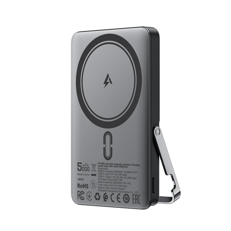 Зовнішній акумулятор ACEFAST M16-5000 PD18W ultra-thin magnetic wireless charging power bank with stand Black — ACEFAST