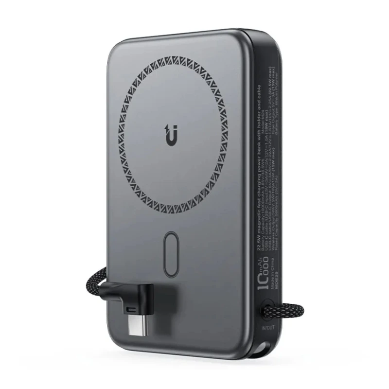 Зовнішній акумулятор ACEFAST M24-10000 22.5W magnetic fast charging power bank with holder and cable Metal Gray — ACEFAST