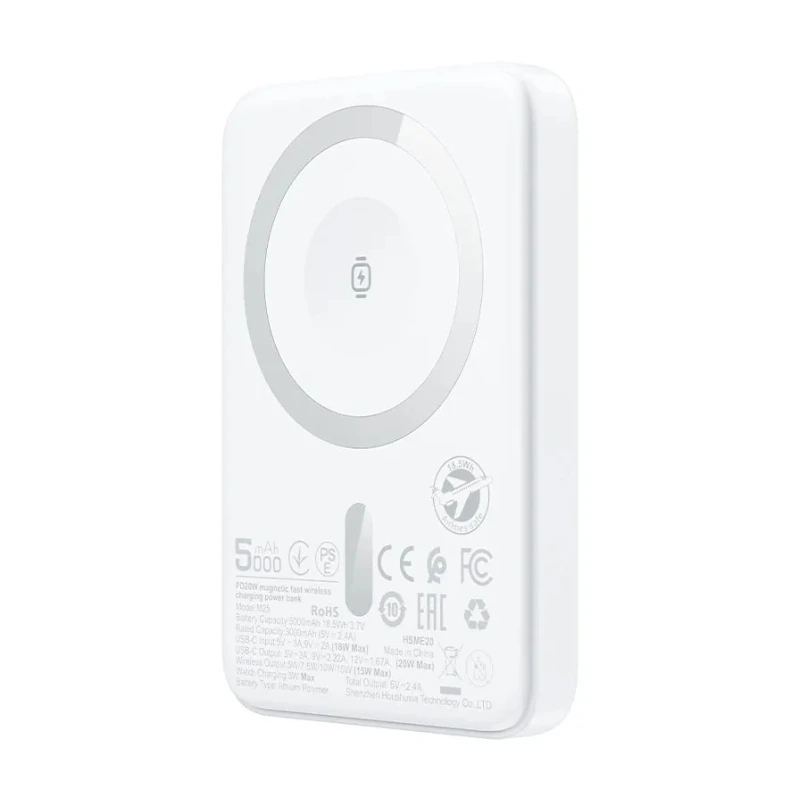 Зовнішній акумулятор ACEFAST M25-5000 PD20W magnetic fast wireless charging power bank White — ACEFAST