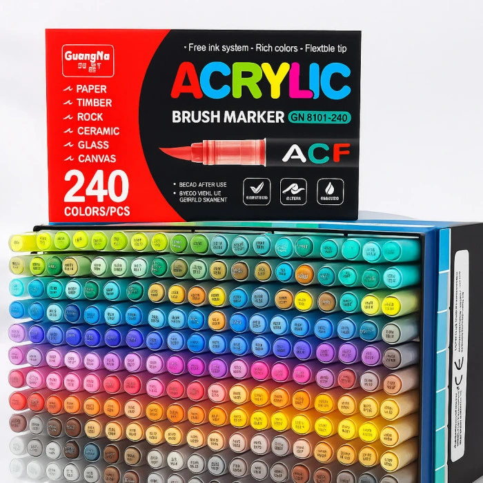 Акрилові маркери GuangNa Brush GN-8101 з м’яким пензликом 240 шт.