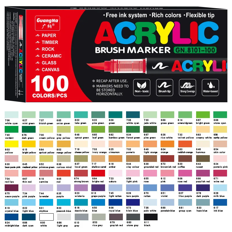 Акрилові маркери GuangNa Brush GN-8101 з м’яким пензликом 100 шт.