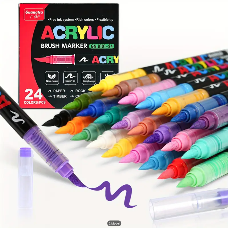 Акрилові маркери GuangNa Brush GN-8101 з м’яким пензликом 24 шт.