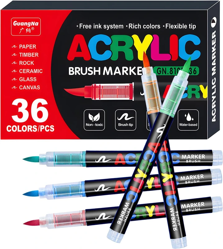 Акрилові маркери GuangNa Brush GN-8101 з м’яким пензликом 36 шт.