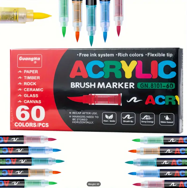 Акрилові маркери GuangNa Brush GN-8101 з м’яким пензликом 60 шт.