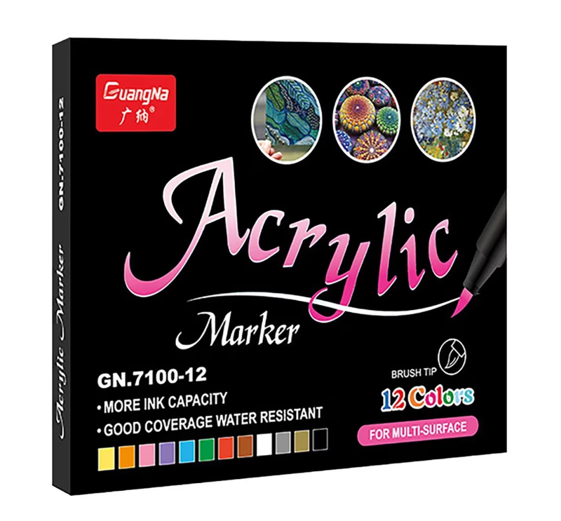 Акрилові маркери GuangNa GN-7100 з тонким пензликом 12 шт. — Acrylic
