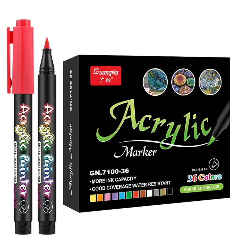 Акрилові маркери GuangNa GN-7100 з тонким пензликом 36 шт. — Acrylic