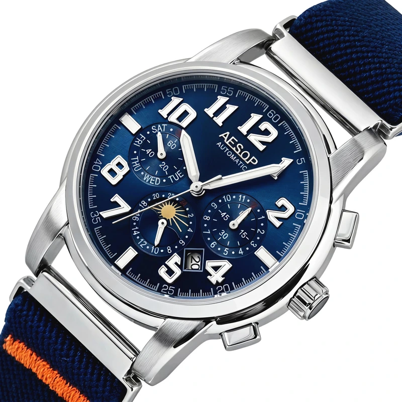 Чоловічий механічний годинник Aesop Original Indigo Blue, 2 ремінці