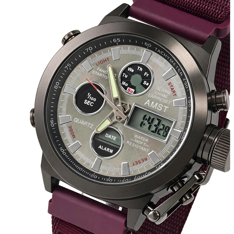 Чоловічий водостійкий спортивний тактичний годинник AMST Mountain Bordo — AMST