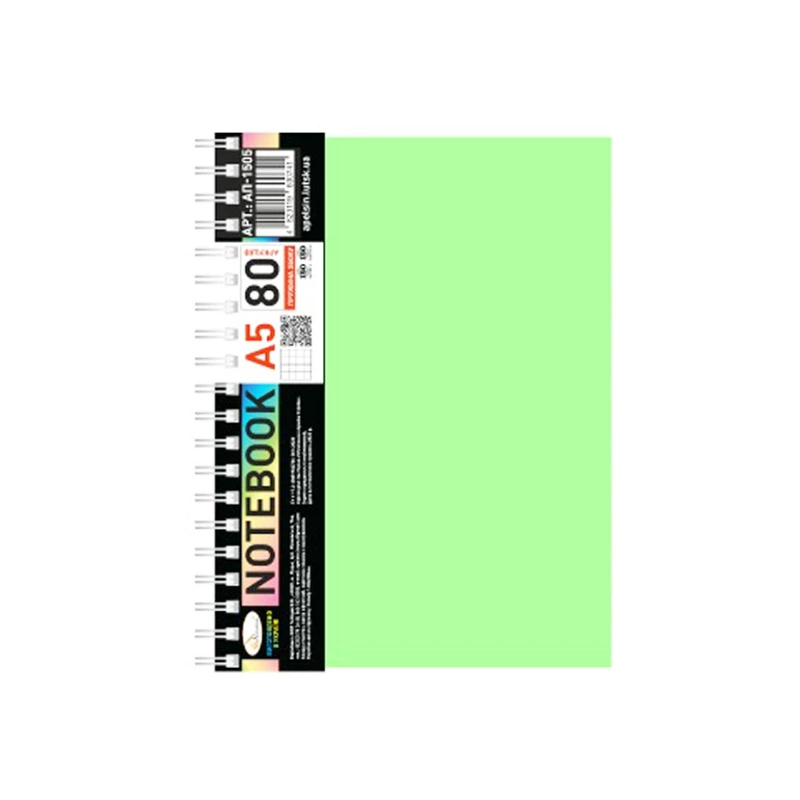 Блокнот А5 АП-1505(Light Green) 80 аркушів, пружина збоку