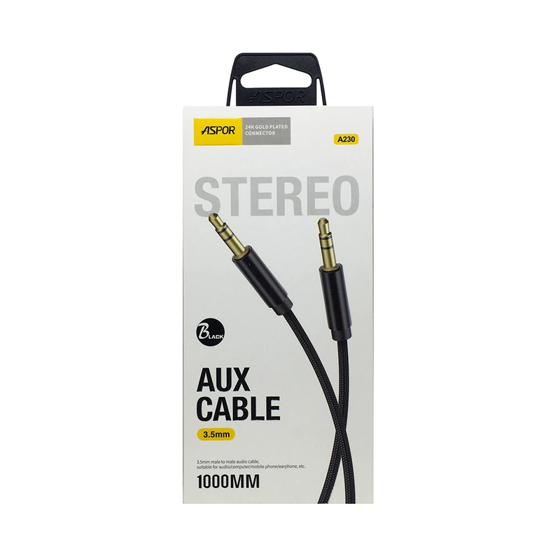 AUX кабель Aspor A230 3.5мм/1м- чорний — Aspor