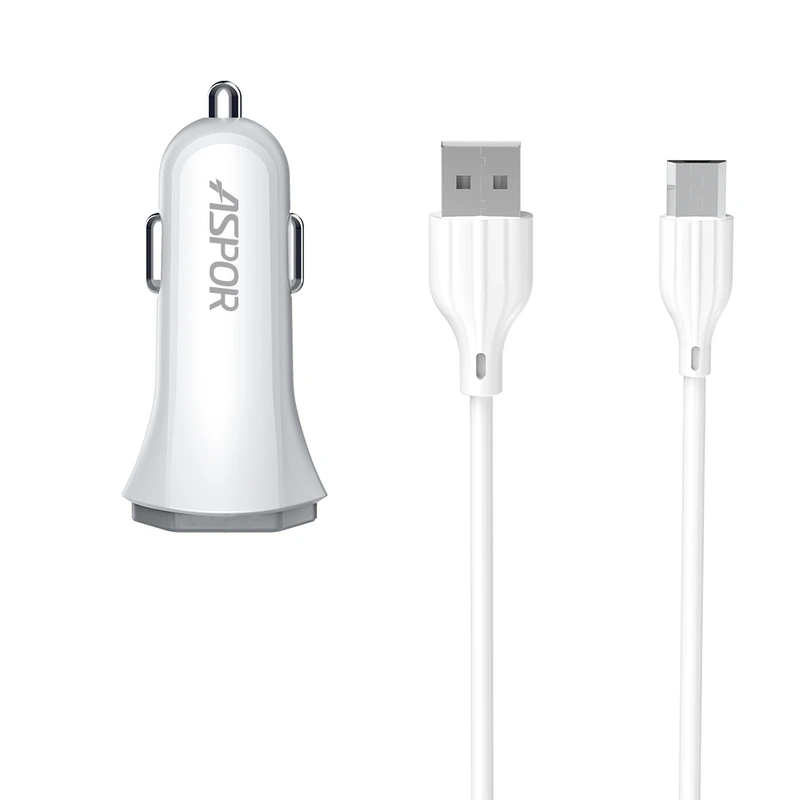 Автомобільний зарядний пристрій Aspor A901 (QC3.0/18W) LED + USB кабель Micro- білий — Aspor