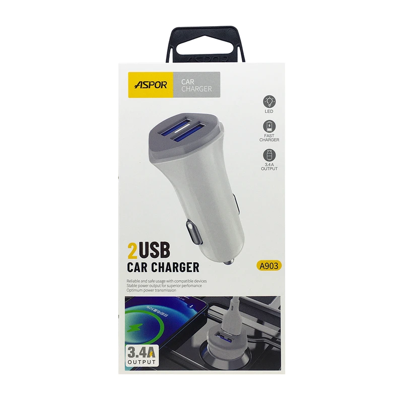 Автомобільний зарядний пристрій Aspor A903 (2USB/3.4A)- білий — Aspor
