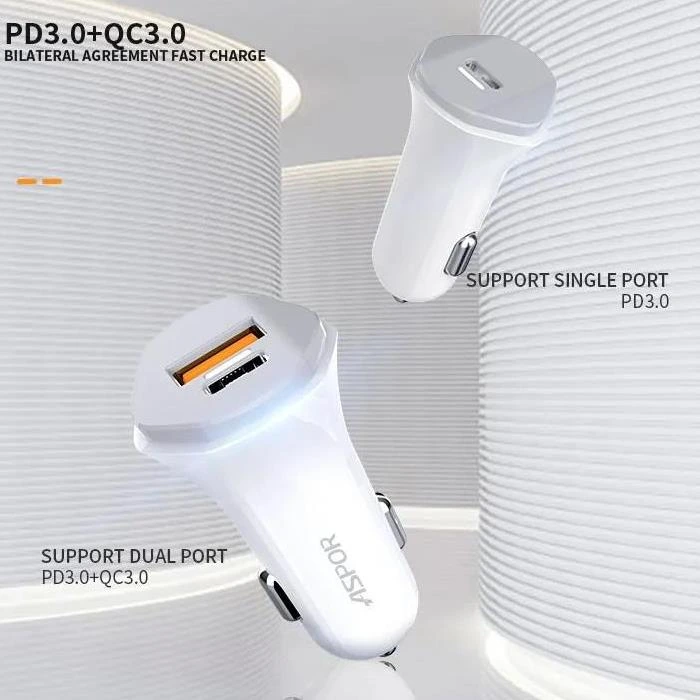 Автомобільний зарядний пристрій Aspor A906 PD (USB-C/3.0A)- білий — Aspor