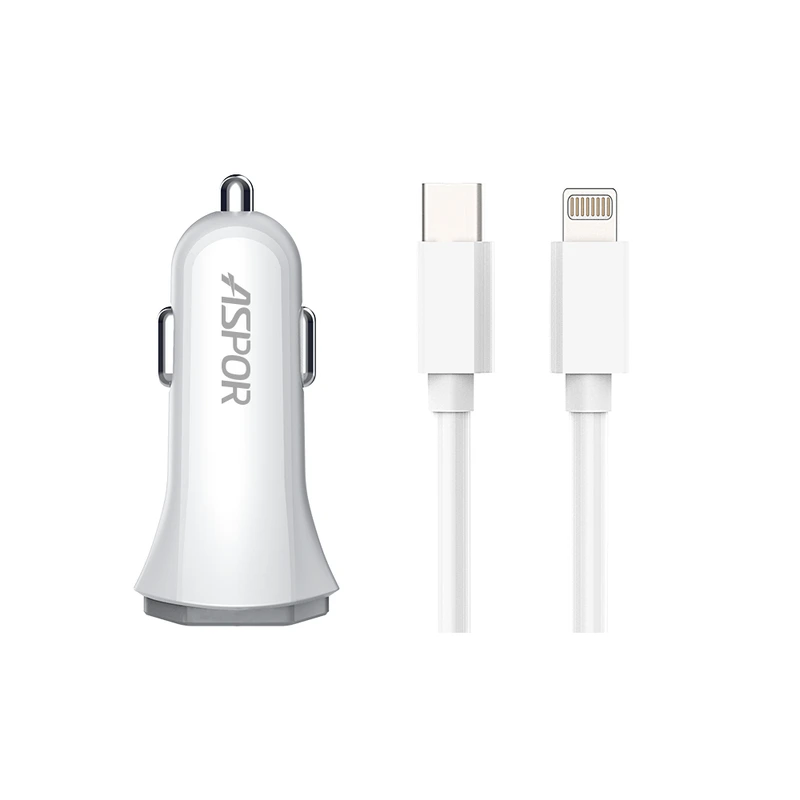 Автомобільний зарядний пристрій Aspor A907 PD блочок (UCB C+A / 3.0A) 2в1 Type-C + Type-C- білий — Aspor