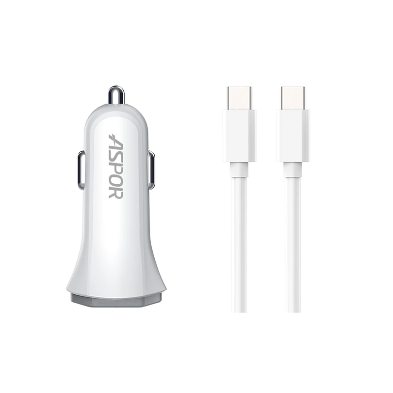 Автомобільний зарядний пристрій Aspor A907 PD блочок (UCB C+A / 3.0A) 2в1 Type-C + Lightning- білий — Aspor