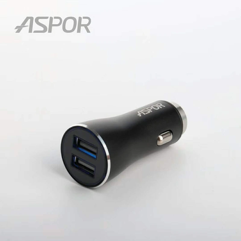 Автомобільний зарядний пристрій Aspor A918 metal (2USB/3.4A) LED- чорний — Aspor