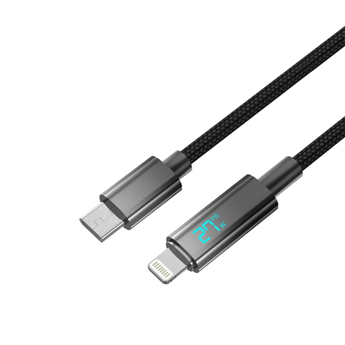 Кабель Aspor A088 Nylon Cable Wattage Display Type-C - Lightning 27W/1м- чорний — Aspor