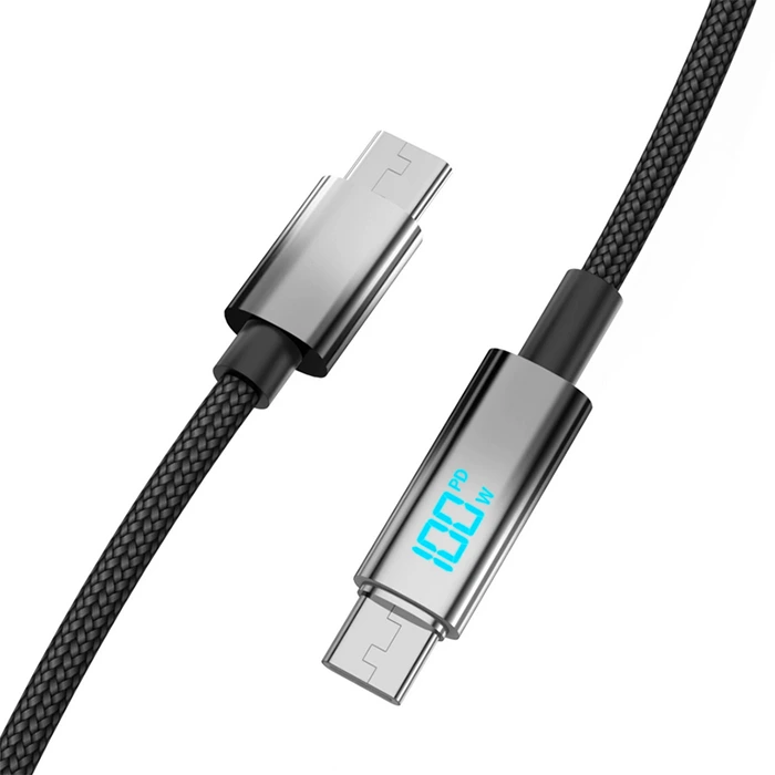 Кабель Aspor A089 Nylon Cable Wattage Display Type-C - Type-C 100W/1м- чорний