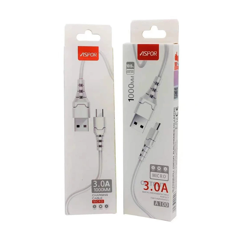 Кабель Aspor A100 USB – Micro Fast Charge 3A/1м- білий — Aspor