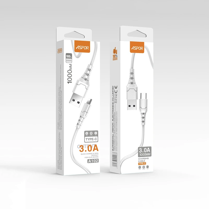 Кабель Aspor A102 USB – Type-C Fast Charge 3A/1м- білий — Aspor