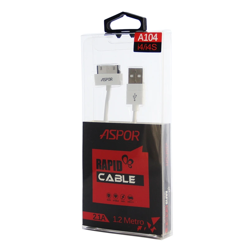 Кабель Aspor A104 USB – iPhone 4 2.1A/1.2м- білий — Aspor