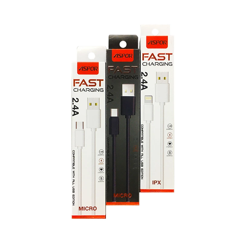 Кабель Aspor A106 Eco USB – Lightning 2.1A/1.2м- білий — Aspor