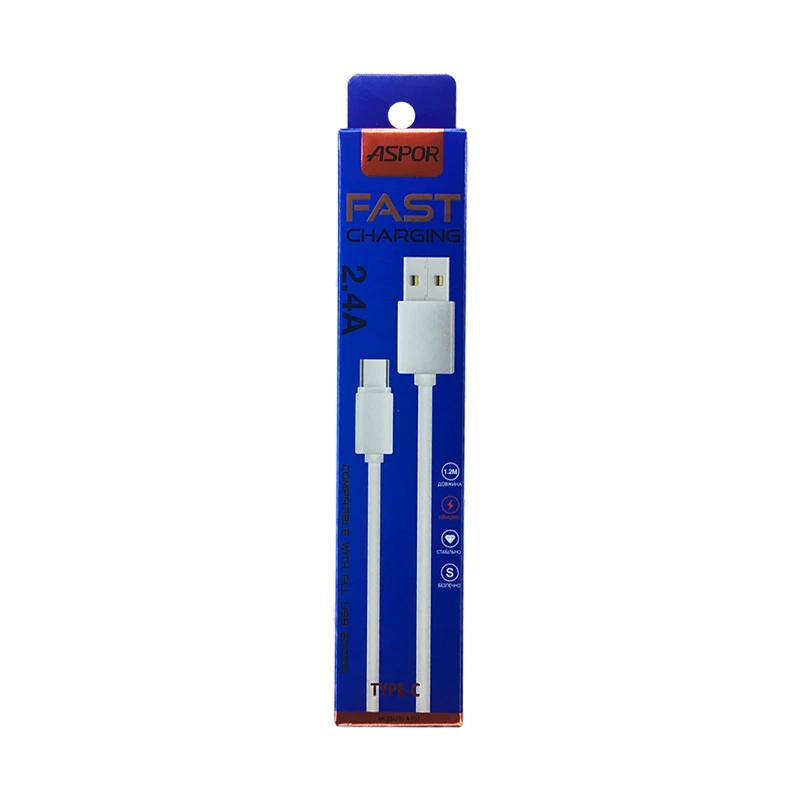 Кабель Aspor A107 Eco USB – Type-C 2.1A/1.2м- білий — Aspor