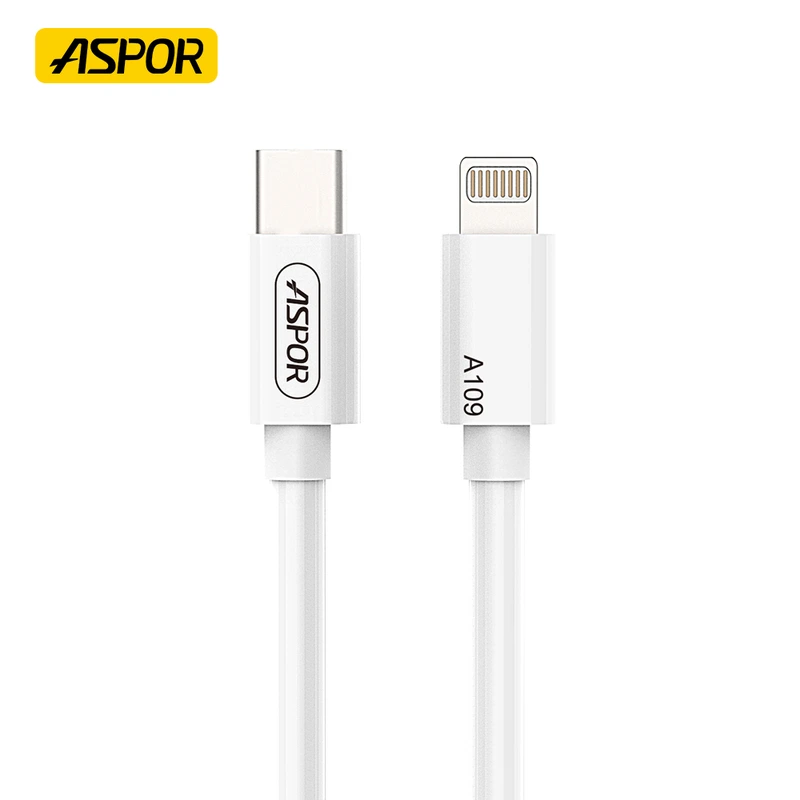 Кабель Aspor A109 PD Fast Charge Type-C – Lightning 27W/1м- білий — Aspor