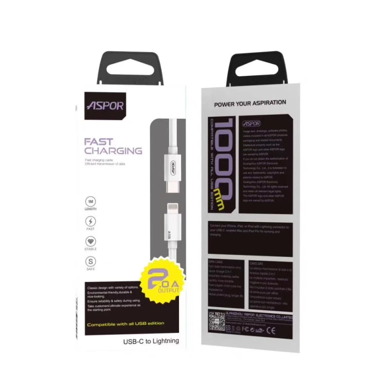 Кабель Aspor A109 Type-C – Lightning 3.1A/1м- білий — Aspor