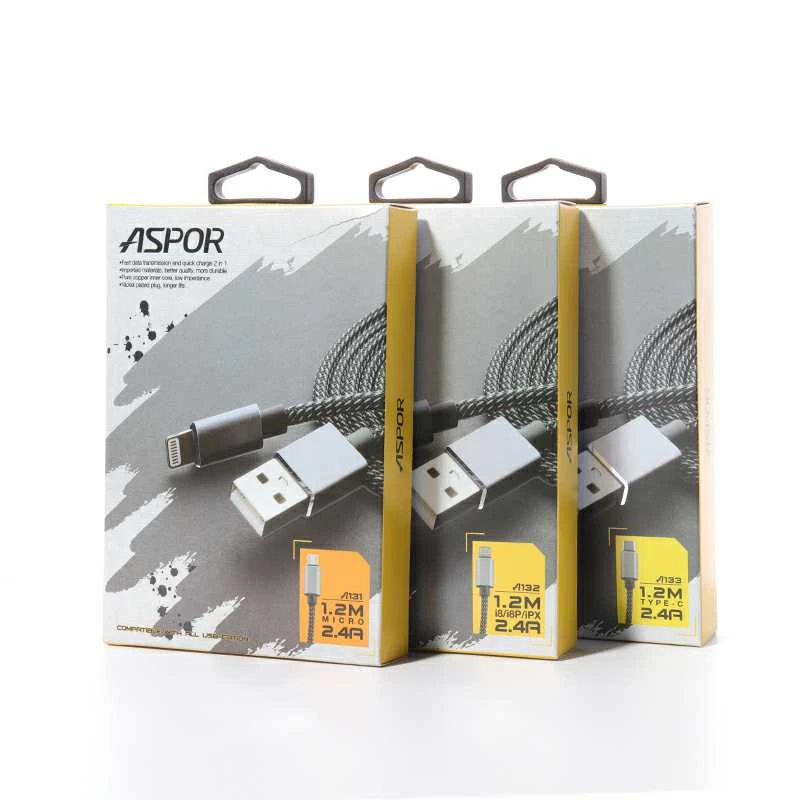 Кабель Aspor A131 Nylon USB – Micro 2.4A/1.2м- чорний — Aspor