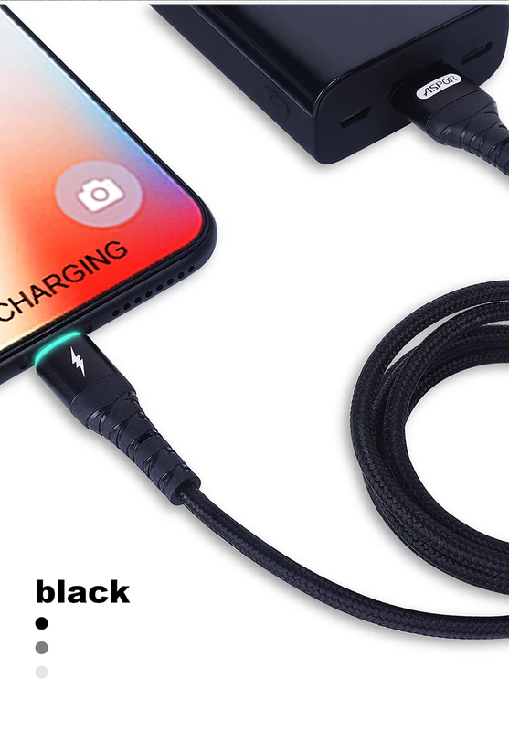 Кабель Aspor A180 Nylon LED USB – Type-C (2.4A/1м)- чорний
