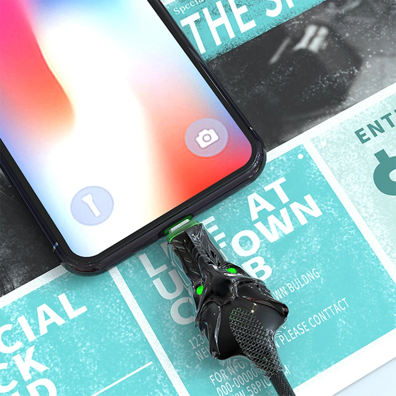 Кабель Aspor A196 Dragon Nylon LED USB – Lightning (2.4A/1м)- чорний