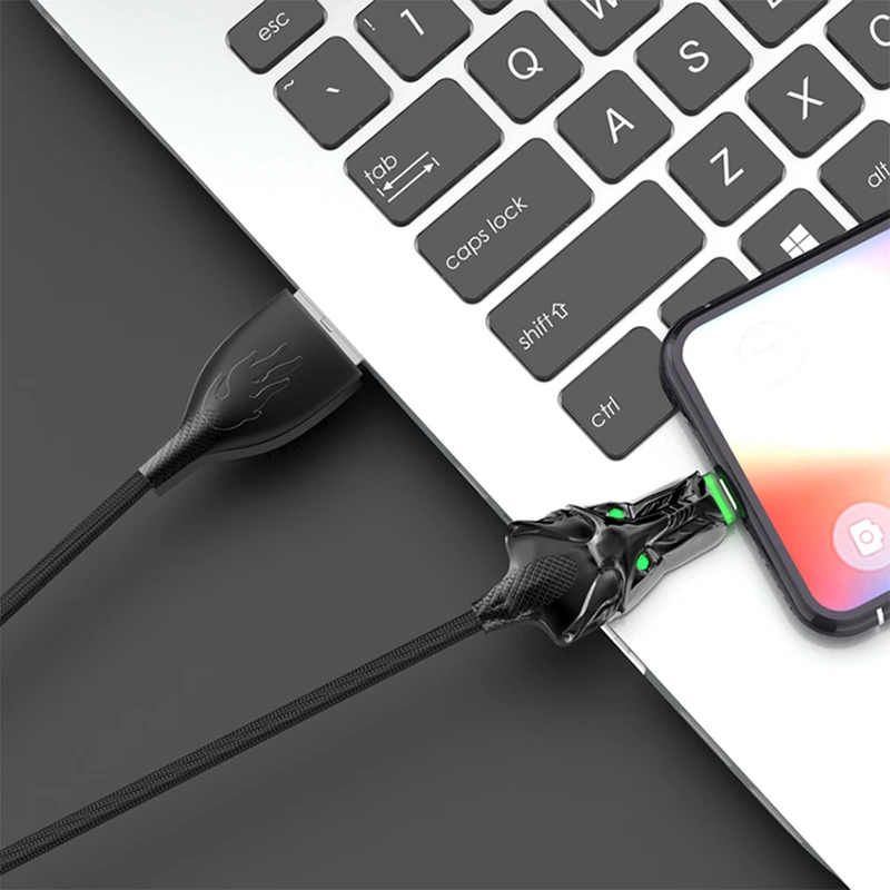 Кабель Aspor A197 Dragon Nylon LED USB – Type-C (2.4A/1м)- чорний