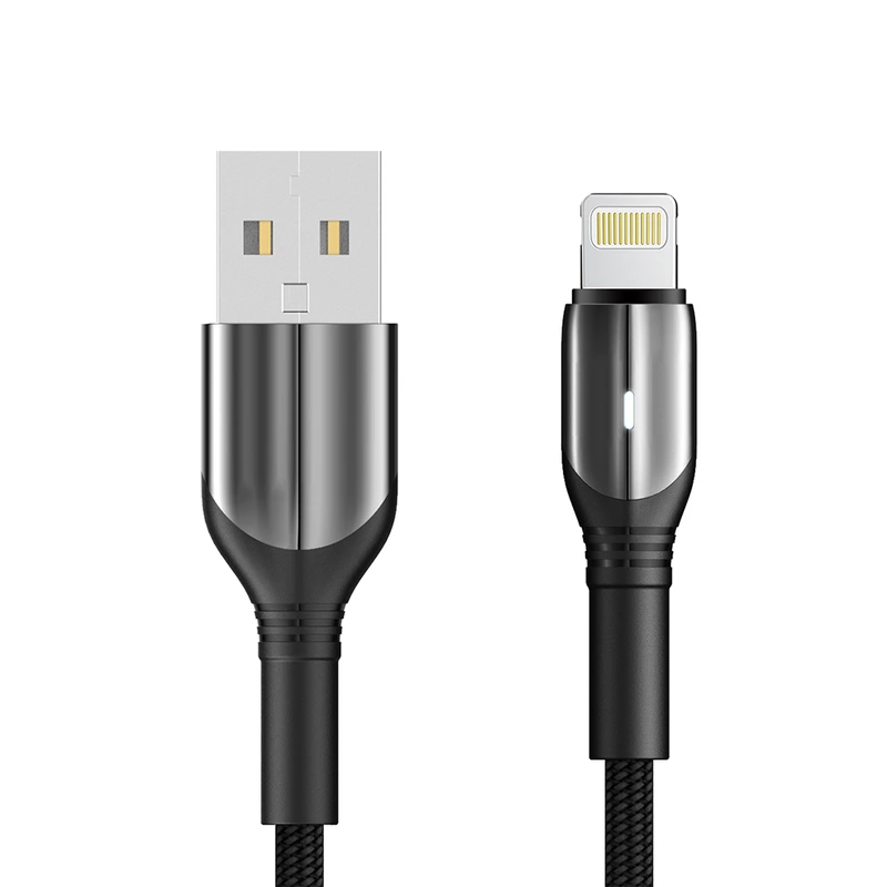 Кабель Aspor AC-09 Nylon LED USB – Lightning (3A/1м)- чорний — Aspor