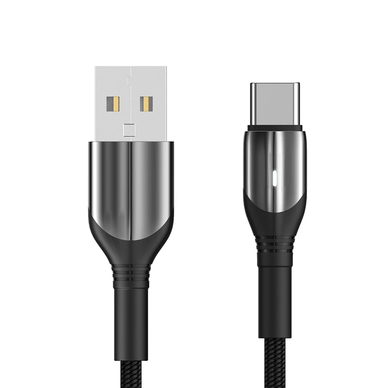Кабель Aspor AC-10 Nylon LED USB – Type-C (3A/1м)- чорний